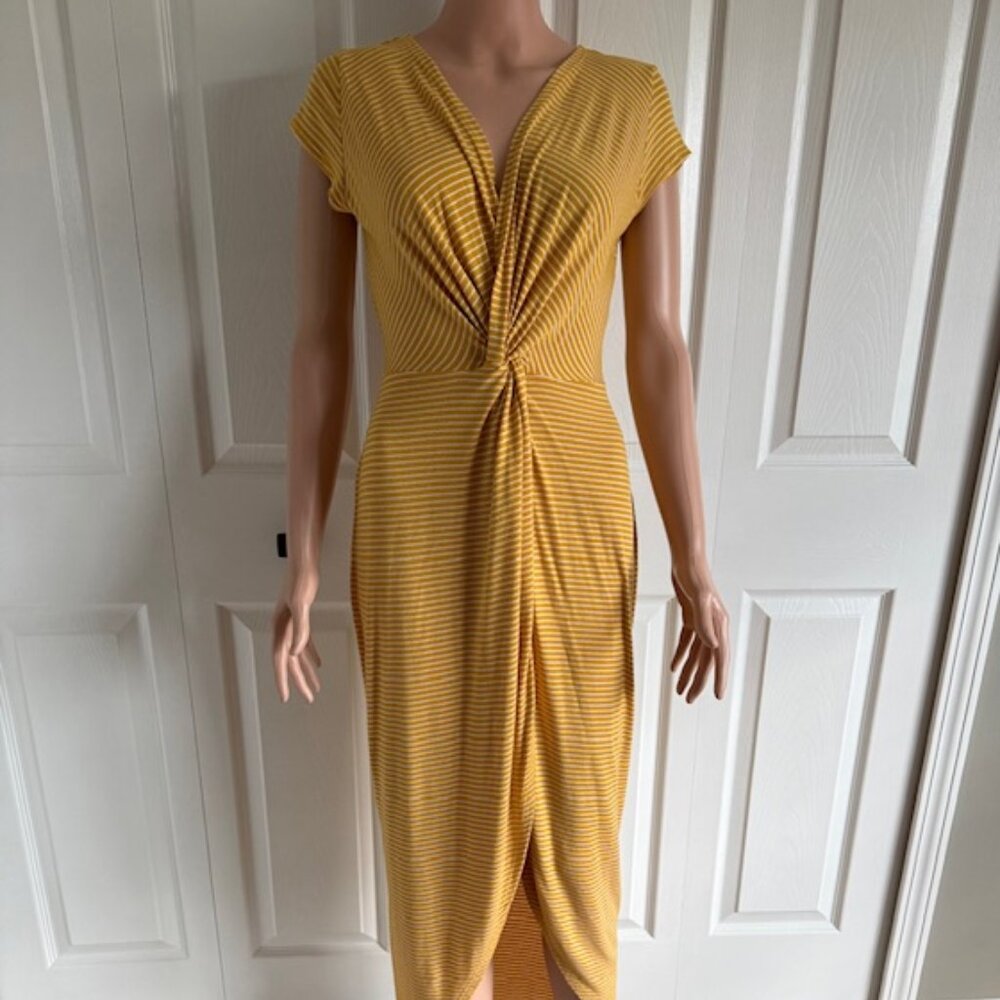 Rolla Coster Mustard/Cream Stripe High Low Dress w/ Center Twist Knot  Size M